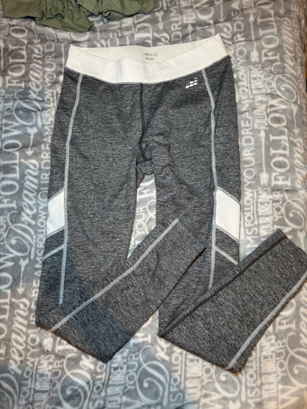 bcg Charcoal Gray and White ladies Athletic Leggingd